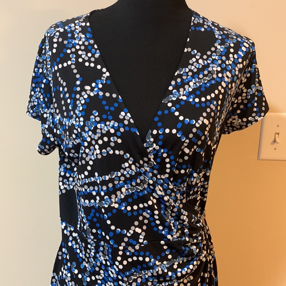 EUC Blue Polka Dot Wrap Dress - Picture 2 of 11